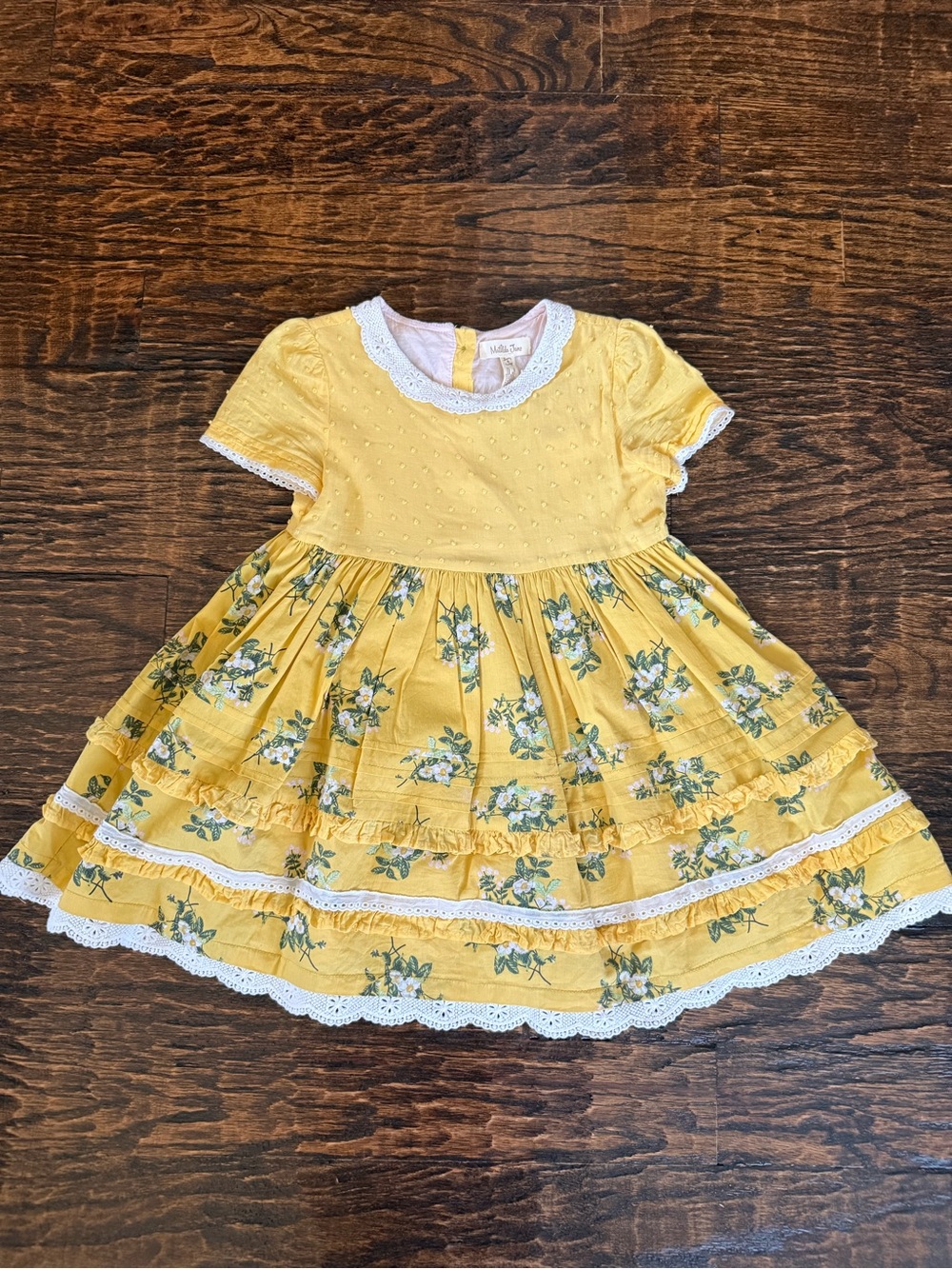 Matilda Jane Yellow Floral Lace-Trim Dress